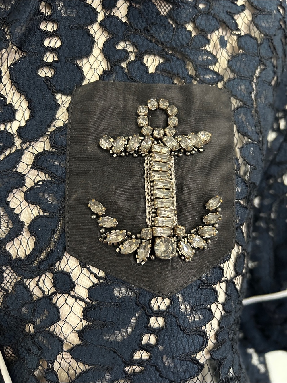 No.21  navy blue lace button down rhinestone anchor shirt size large - Picture 3 of 11